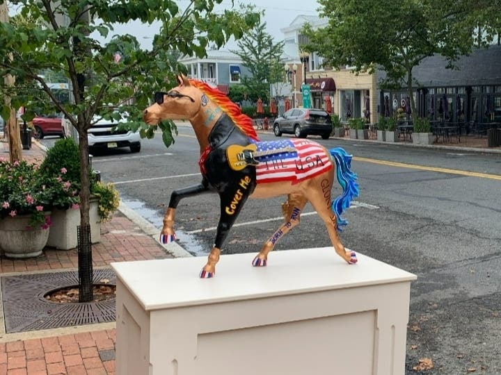 Artist Eileen Petruch created "Born in Freehold, USA" in homage to local celebrity Bruce Springsteen "in celebration of his hometown and American pride and freedoms," she said.