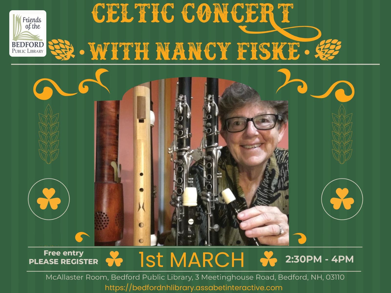 Friends of the Bedford Library Celtic Concert with Nancy Fiske