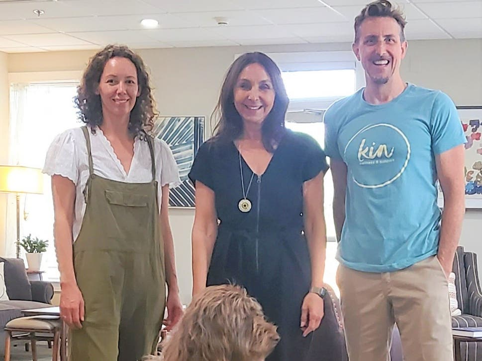 From left are Director of Kin Kristina Fenimore, President and CEO of UroGen Pharma Liz Barrett and Executive Director of Kin Keith Fenimore and Sunny.