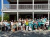 Turn the Town Teal volunteers gather in front of the Starbucks in the heart of Doylestown before tealing the town.