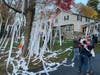 Toilet paper hangs from the trees outside of the Fenimore home.