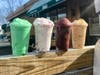 From left: Pistachio, White Chocolate Raspberry, Black Raspberry and Peach Cobbler. 