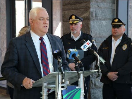 Bucks County District Attorney Matt Weintraub delivers sobering message during press conference.