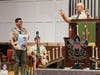 Troop 48 Scoutmaster Karl Schmid awards Doylestown's Eric Simon the Eagle Scout Award on June 17, 2023. Simon renovated fitness stations at Doylestown's Central Park. 
