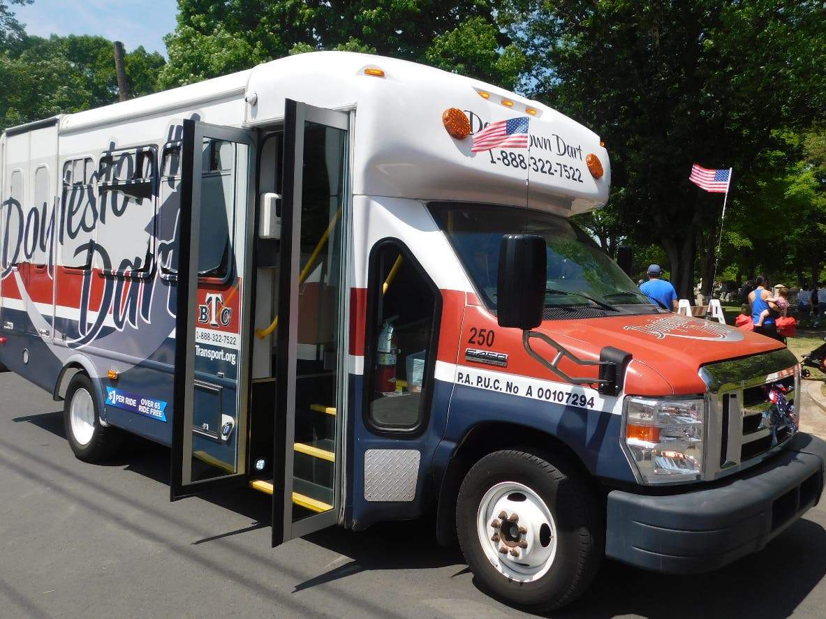 A Doylestown DART bus rolls through town during the Memorial Day Parade.
