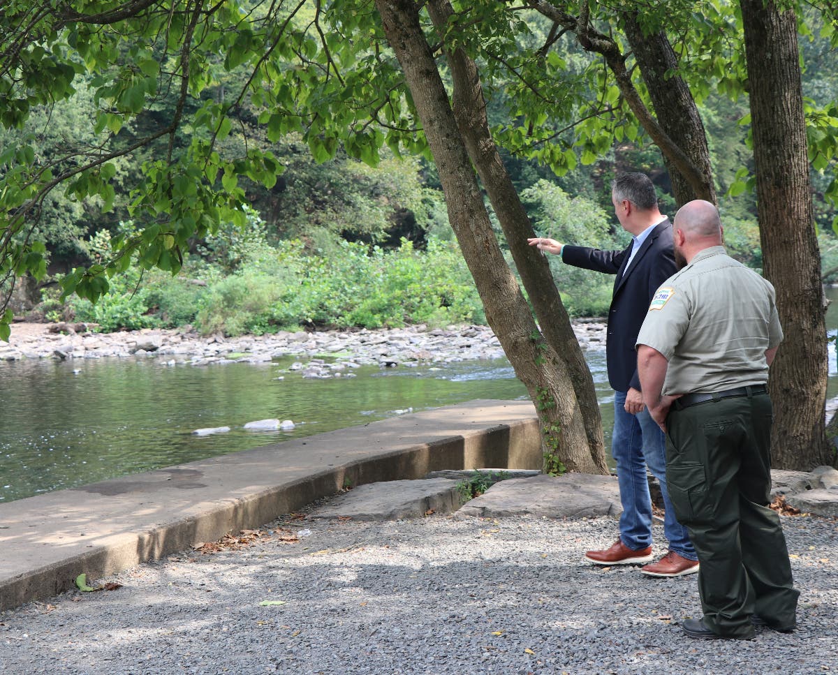 Congressman Fitzpatrick tours the Spring Garden Dam removal project at Tyler State Park in Newtown and Northampton townships.