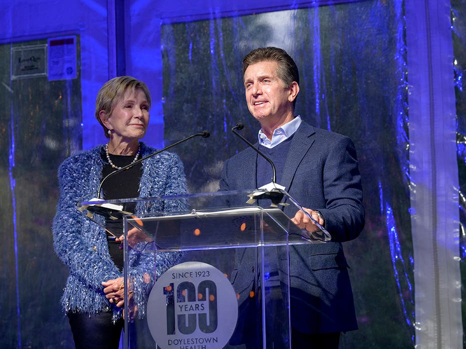 One Vision Honorary Chairs Pat and Alex Gorsky give remarks during the campaign celebration on October 7.