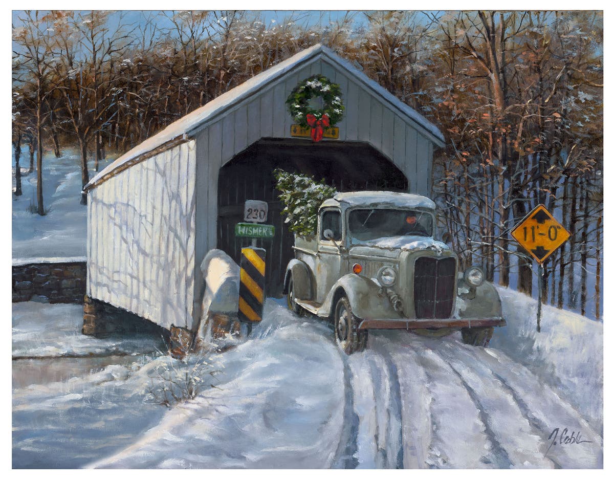 Jerry Cable's 2024 Christmas Card entitled, "Crossing Cabin Run."