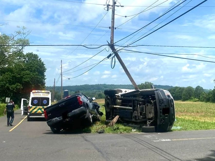 2 Car Crash Snaps Utility Pole, Traps Driver In Buckingham | Doylestown ...