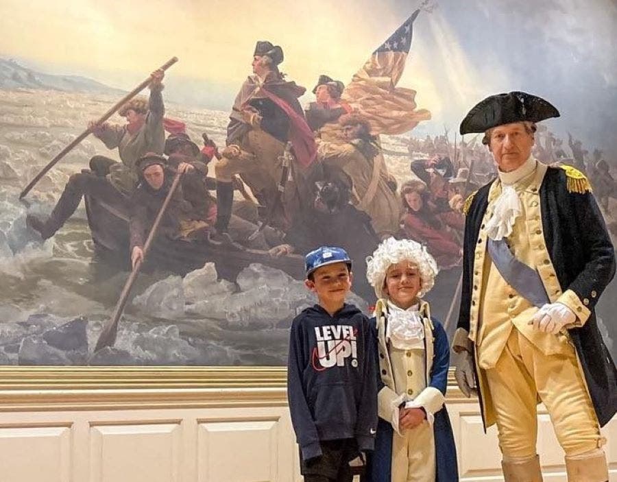 George Washington with two young admirers.