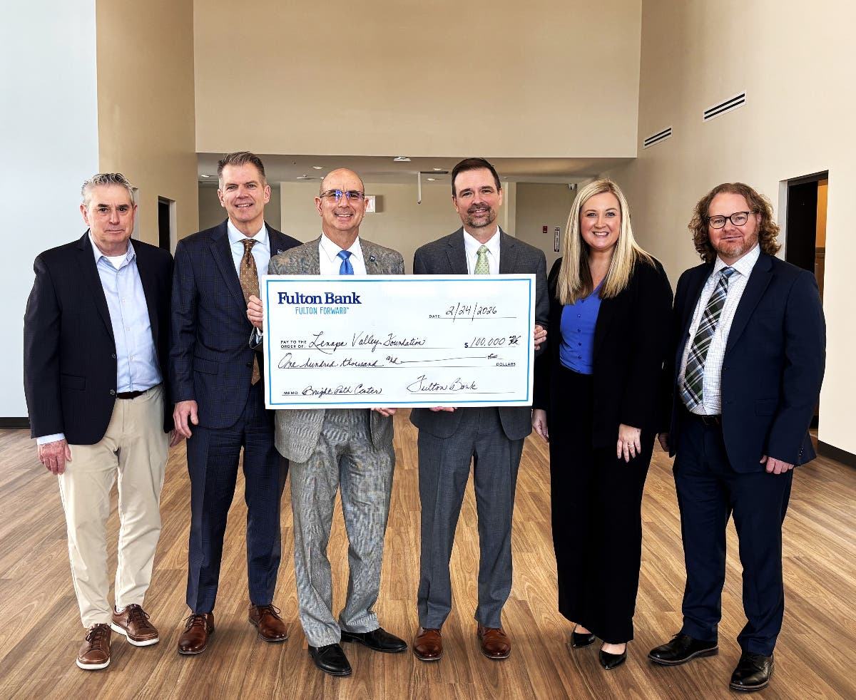 From left: Rob Hutchison, President, Lenape Valley Board of Directors; William Maeglin, Senior VP, Fulton Bank; Joe Tredinnick, Fulton Bank Market resident; Dave Herold, Lenape CEO;  Shauna Rodriguez, Fulton Bank; and Kristopher Thompson, Lenape COO.