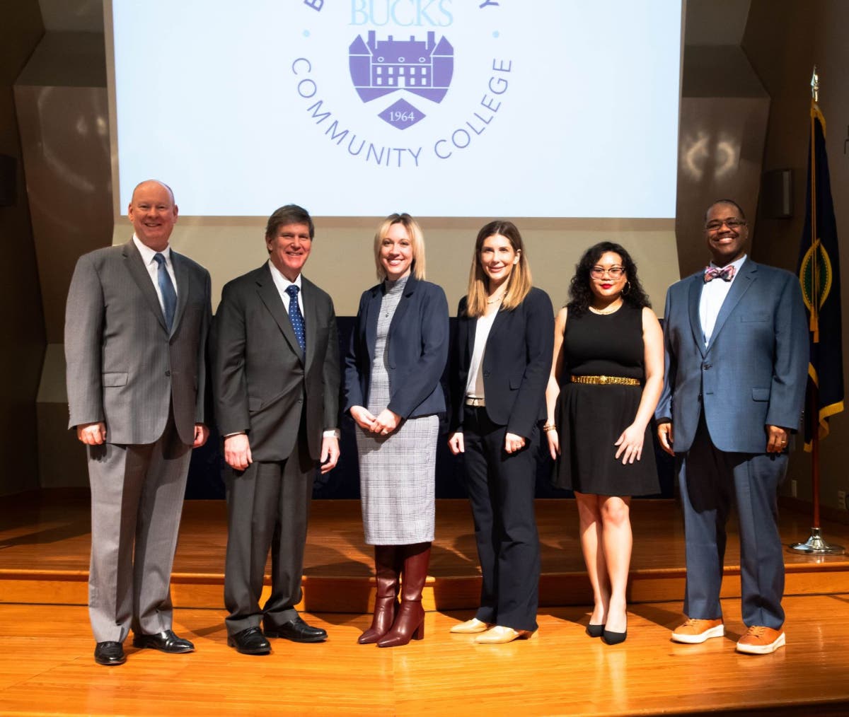  Dr. Patrick M. Jones (left), President and CEO of Bucks County Community College, joined officials from the PA Department of Education in announcing that the College has received a $150,000 Parent Pathways grant to support students raising children.
