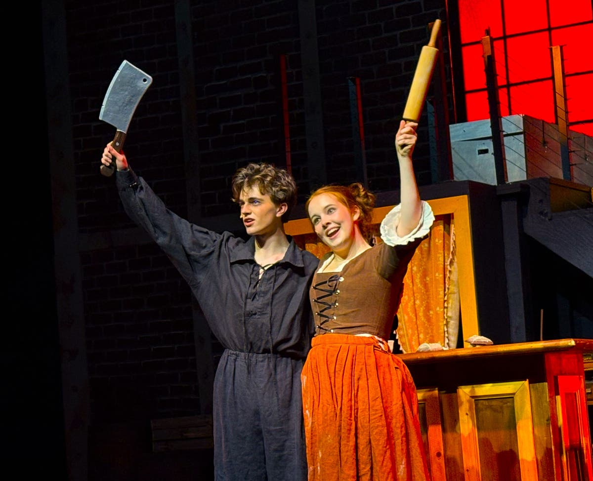 Andrew Loudon as Sweeney Todd and Adalae Howe as Mrs. Nellie Lovett. 
