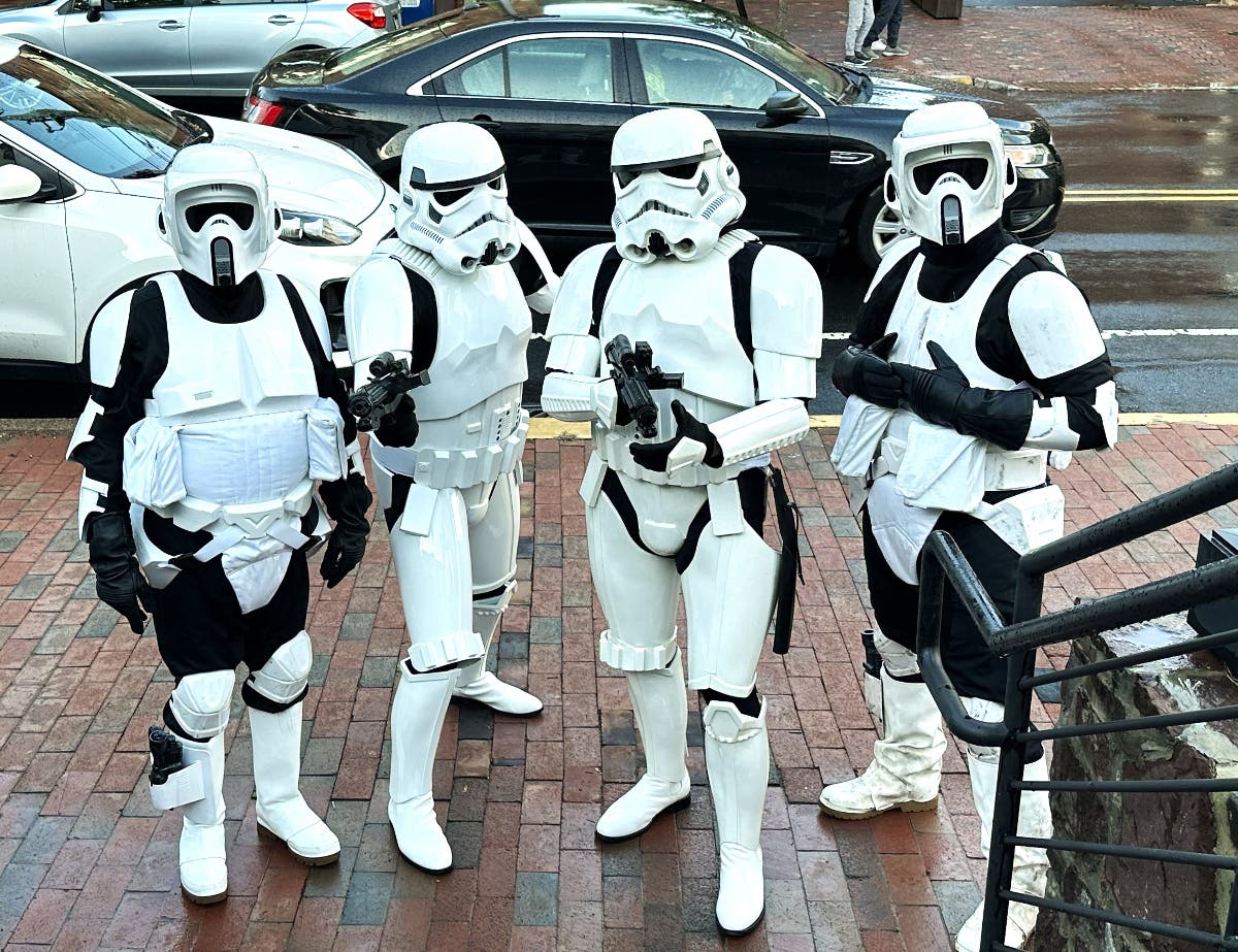 Stormtroopers prepare to enter the Logan Inn on South Main Street in New Hope.