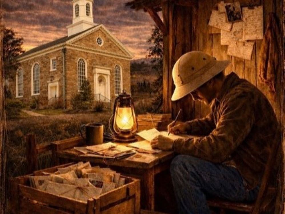 Graphic depicting Newtown resident John Janney writing letters to Newtown soldiers serving overseas.
