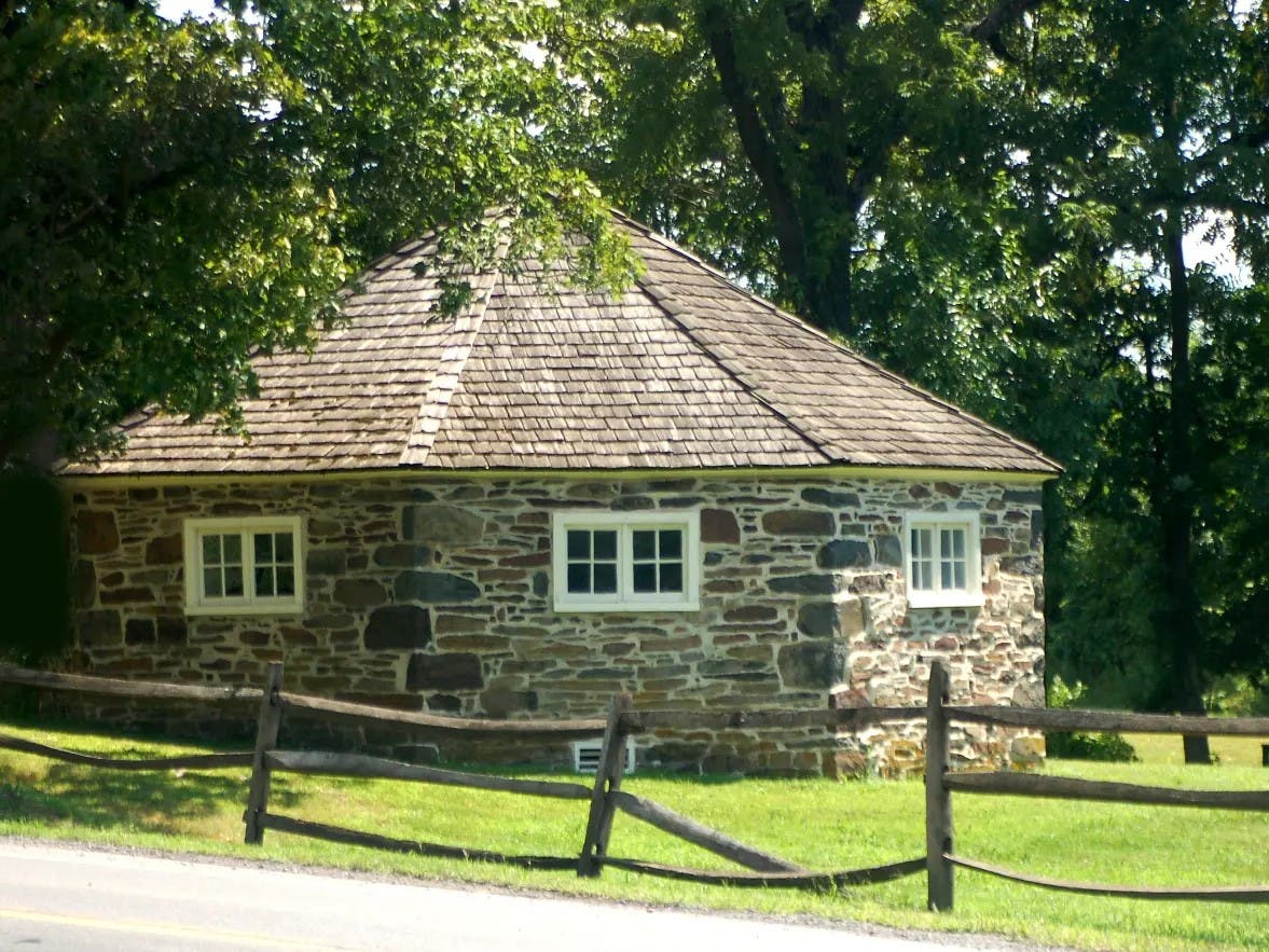 The Wrightstown Octagonal Schoolhouse on Swamp Road just south of 2nd Street Pike.