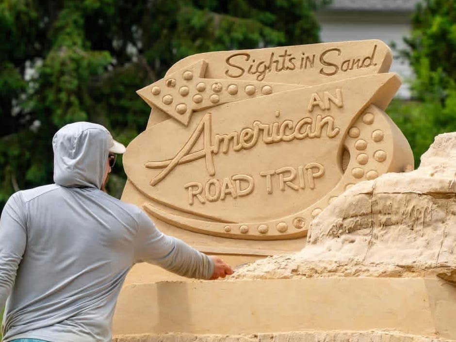 A sand sculpture takes shape at Peddler's Village.