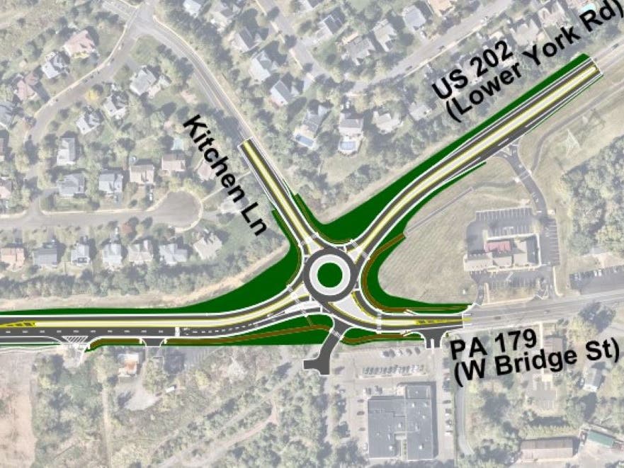 A roundabout is proposed at the intersection of Routes 179 and 202.