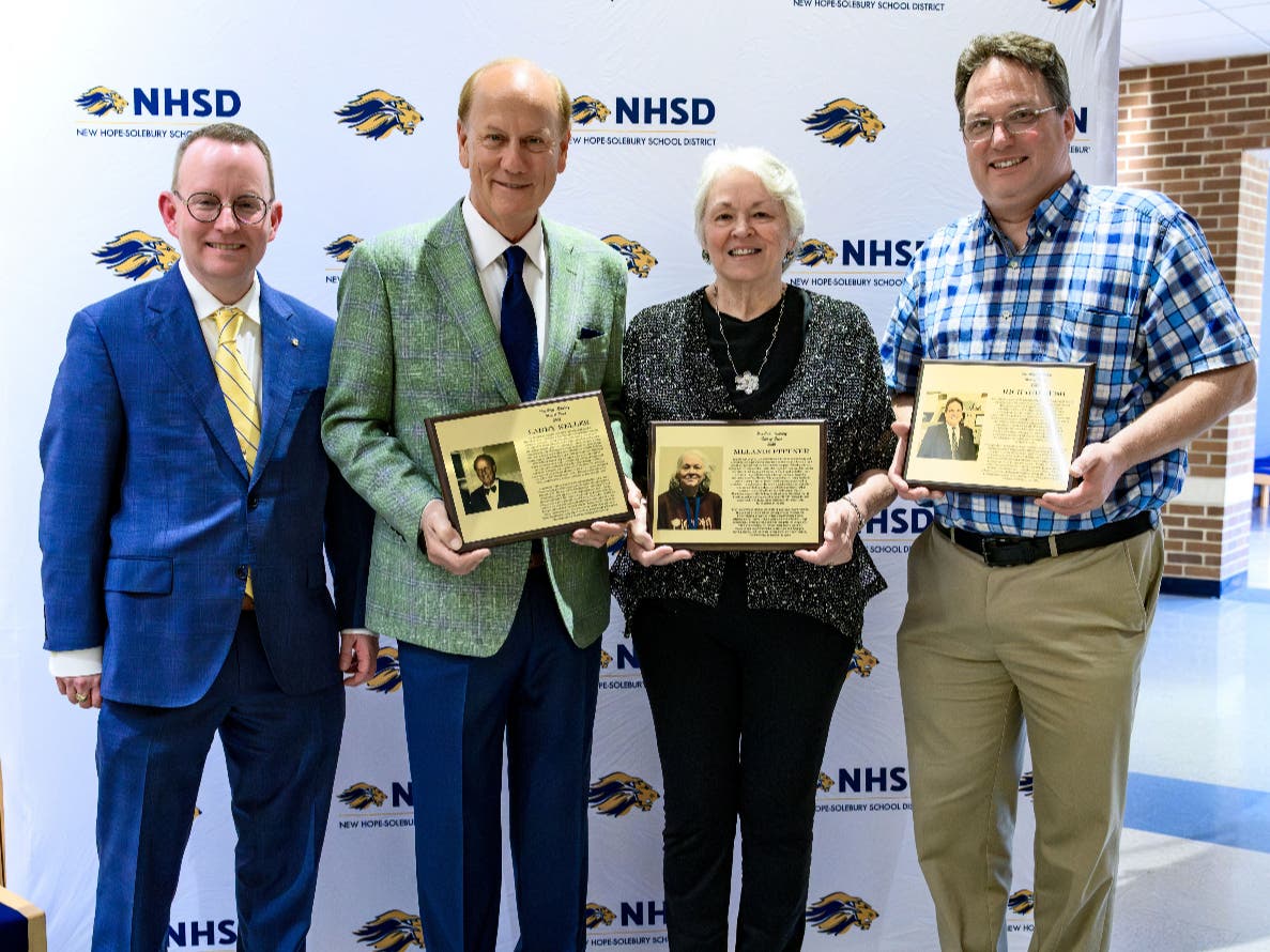From left are Superintendent Dr. Charles Lentz, former New Hope Mayor Larry Keller, Melanie Pittner, and Richard Bush.