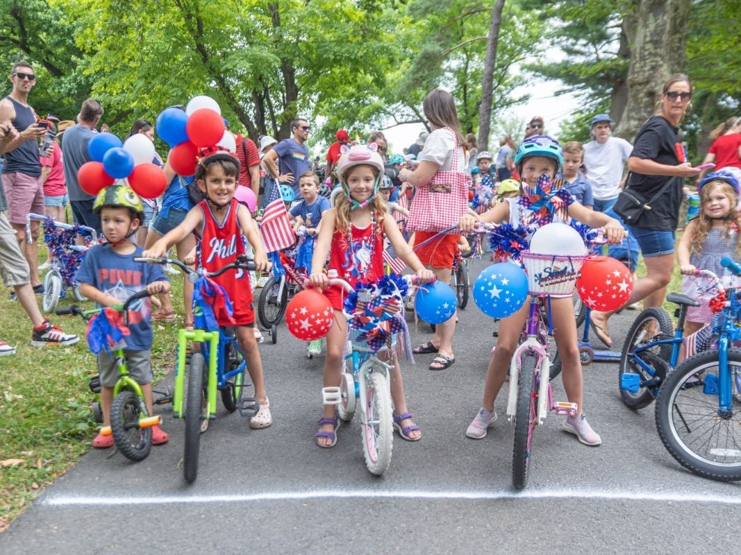 Kids line up with their bikes for the annual Fourth of July bicycle race at Fonthill Castle.