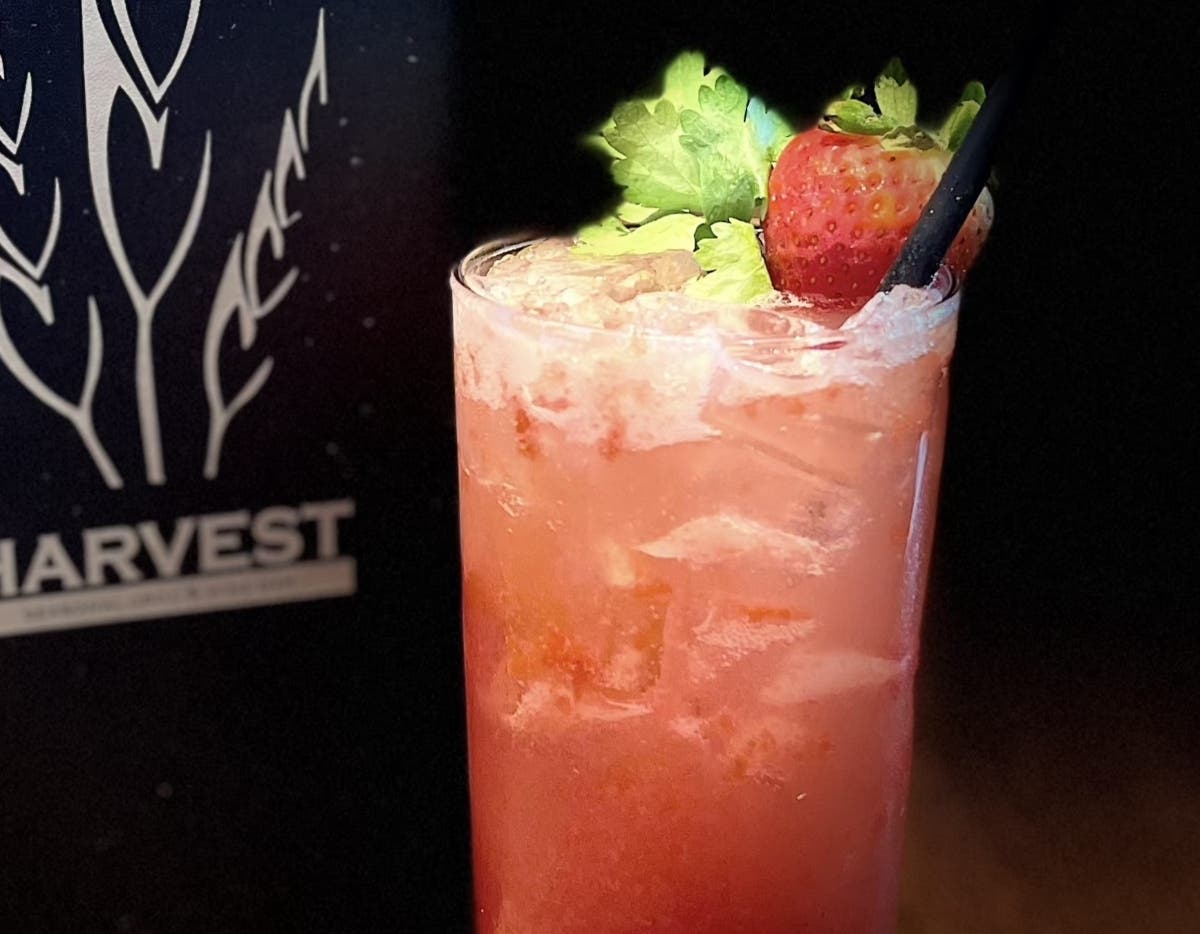 Strawberry Cilantro Soda Mocktail.