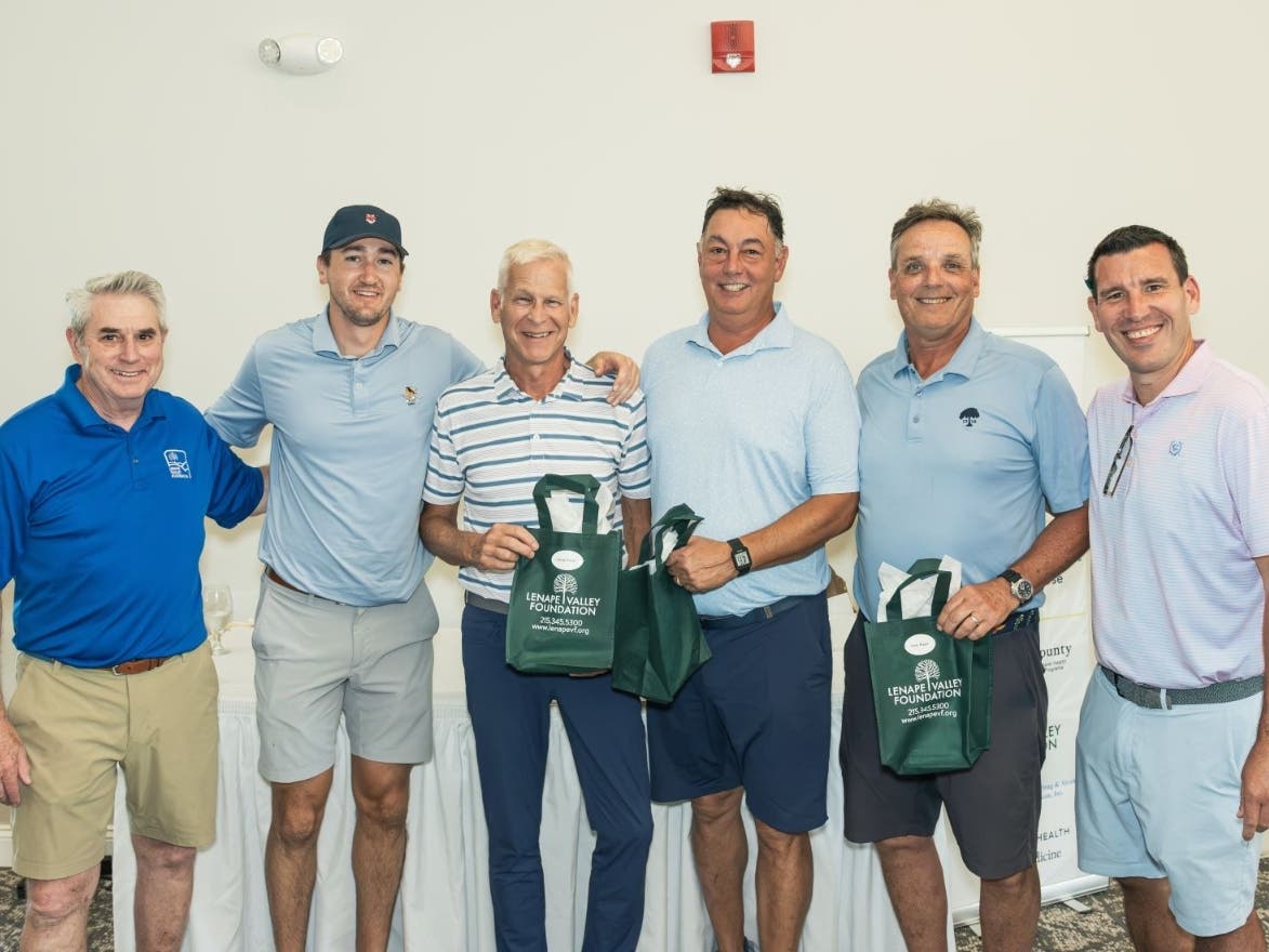 From left are Rob Hutchison, LVF Board President; first place winning golf foursome Will Royal, Rod Granger, Anthony Roth and Gil McDermott; and Rob Marchand, LVF Board Member/Golf Chairperson.