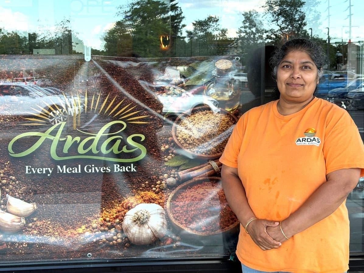 Priya Trivedi in front of her new restaurant, Ardas Social Kitchen, at the Crossroads Plaza in Richboro.