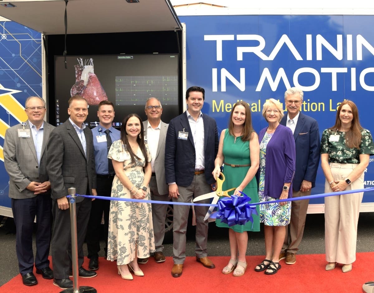 Senior Leadership from St. Luke’s Grand View Campus, Development and the Zeigler Family Foundation take part in the ribbon cutting for the new Training in Motion Mobile Simulation Unit