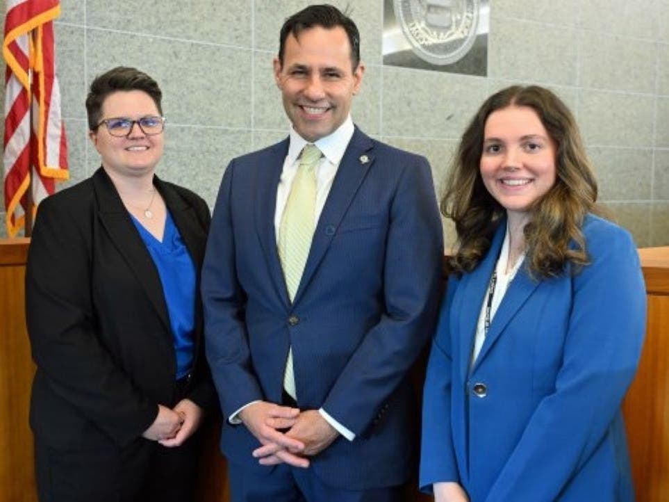 Bucks County District Attorney Joe Khan with newly sworn prosecutors Deputy District Attorney Catherine Pirolli and Assistant District Attorney Alexandra Bethman.