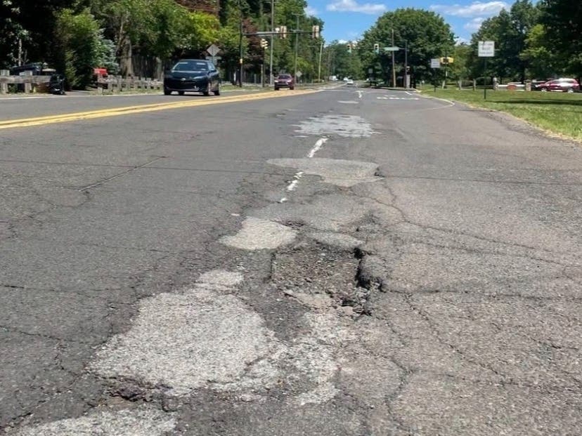 Deteriorating pavement on State Street in Doylestown Borough.