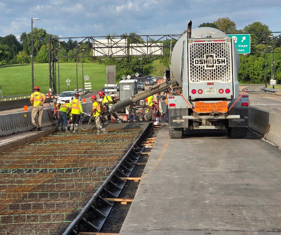 Concrete is poured at the New Hope-Lambertville Route 202 Toll Bridge.