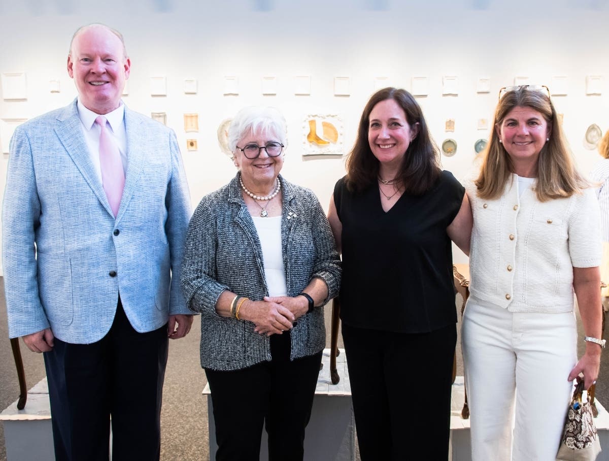 BCCC President/CEO Patrick M. Jones, Ph.D., welcomes, from left, Carol Tyler, Jen Blazina, and Amy Shea to “Seeing Stella." Carol Tyler is the widow of Stella’s grandson George F. Tyler III; Shea is Carol’s daughter and Stella’s great-granddaughter.