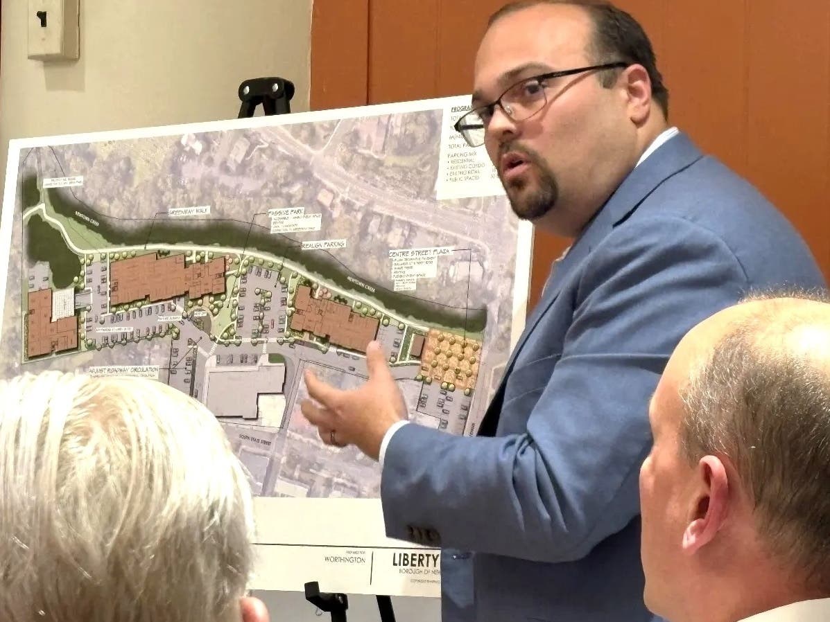 Earlier this year, architect Michael Lawson reviewed sketch plans for the Liberty Center development at a borough planning meeting.