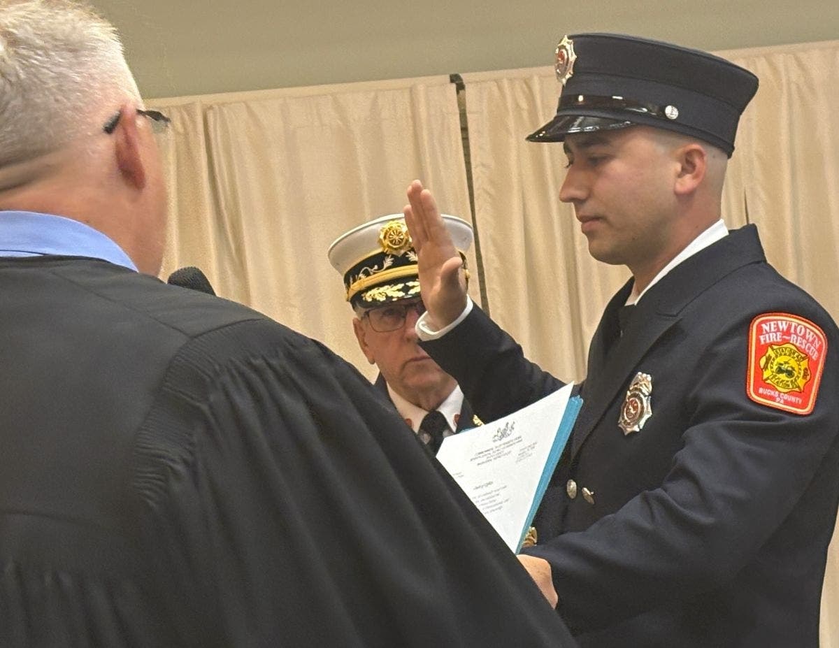 Anthony Vaccaro is sworn in as Newtown Fire Rescue's newest firefighter.