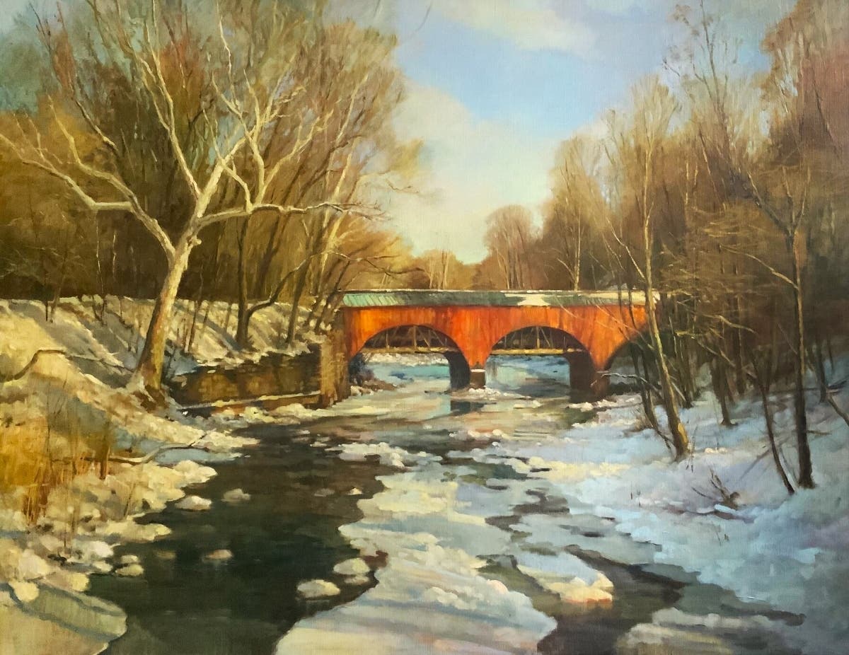“The Red Aqueduct” by Dot Bunn of Doylestown won the Crystal Springs Farm Award for a work in the style of the Pennsylvania Impressionists, given by Kathy and Ted Fernberger.