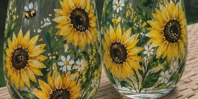 Bee Happy Blooms – Stemless Glasses (Set of 2) - Painting Class