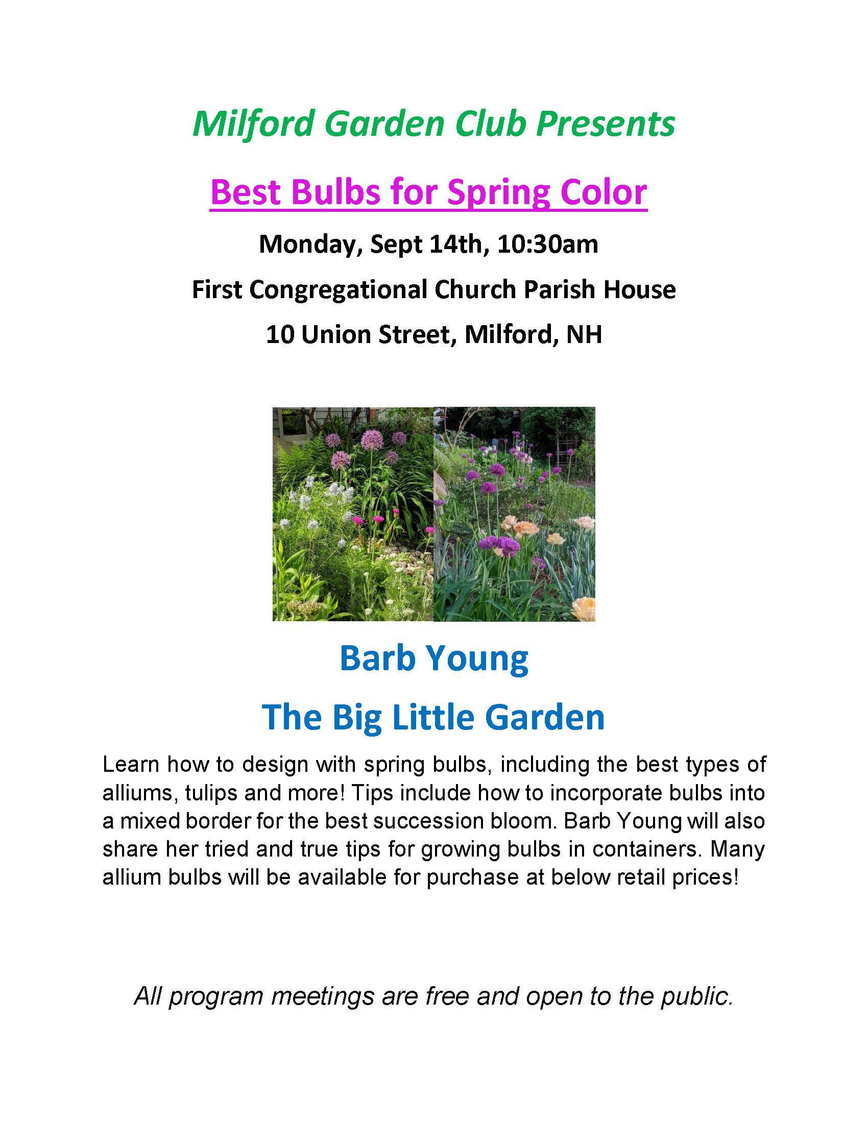Milford Garden Club Sept Program