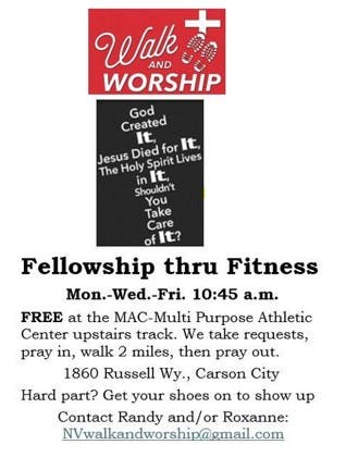 Walk & Worship - 2 mi. walk. 10:45AM Every M-W-F Fellowship thru Fitness