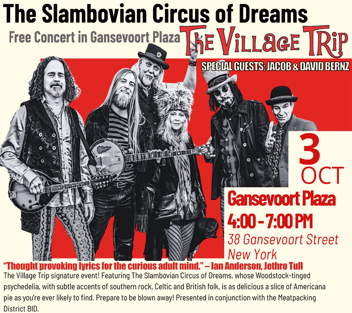 FREE CONCERT Oct 3rd The Village Trip Festival - Slambovian Circus of Dreams in NYC