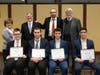 Finalists pose with Walder Science Co-Founder Elizabeth Walder; Walder Science administrators Rabbi Heschel Weiner, Daniel Alkhovsky; and Lev Academic Center President Professor Chaim Sukenik.