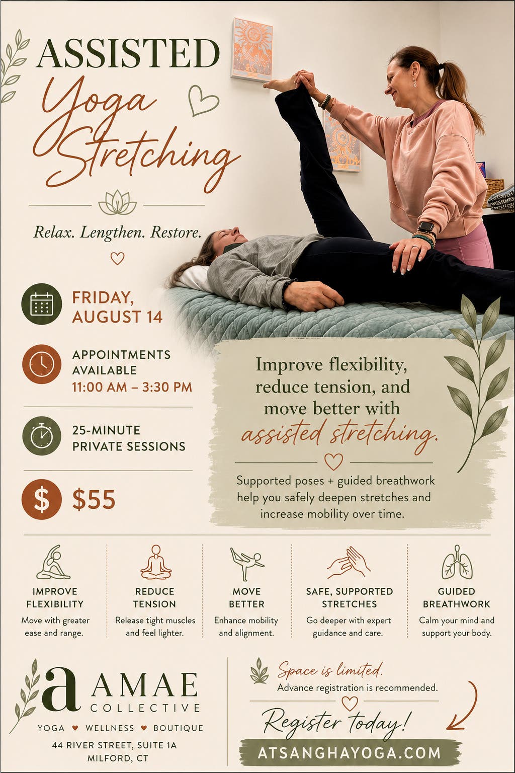 Assisted Yoga Stretching at Amae Collective