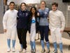 WMC Individual Finalists (left to right): Sophomore Kieran Jackson (6th place Epee), Junior Julia DiPaolo (Foil Champion), Junior Sanjana Kuttikat (3rd place Foil), Senior Sam Graff (5th place Sabre), Senior Tyler Kometani (5th place Sabre)