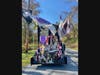Rear of float showing Purple Heart display, SAR 250th U.S. Anniversary Flag, and the Guidon for the U.S. Light Dragoons
