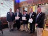 Recipients of Various SAR Medals of Achievement.  L-R:  Tim Dioquino-VA SAR Secretary.  Recipients: Sean Schwoerer, Warner Workman, Steve Riddle.  Far Right-Ken Bonner, President
