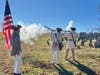Musket Volley honoring Veterans buried at Old Potts Graveyard.  L-R:  Barry Schwoerer, Paul Christensen, Steve Van Deusen