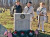 Participants in placement of wreaths at the Monument to eight Patriots of the American Revolution at Old Potts Graveyard.  L-R:  John McWilliams, Steve Van Deusen, Paul Christensen (Col James Wood II Chapter VA SAR)