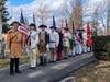 Color Guard preparing to advance, parade and present colors.  Color Guard Commander Ken Bonner far left