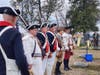 Musket Volley lineup.  Back to camera-Musket squad commander Bill Schwetke, CMM; Chip Daniel-CJW-II,  Mark Day-Patrick Henry Chapter, Steven Boulton-Col Fielding Lewis Chapter; Barry Schwoerer-Sgt Maj John Champe Chapter,  John Hamilton-Col Fielding Lewis