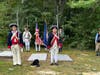 Presenting Colors at the grave of LtCol William Langborn.  In background with Flintlock Rifle is Ken Bonner of Sgt Maj John Champe Chapter; far right is Sgt Maj John Champe Chapter President Barry Schwoerer, Honor Guard Commander for the event