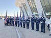 Homeland Security and Transportation Security Agency Color Guards outside the Dulles International Airport terminal 
